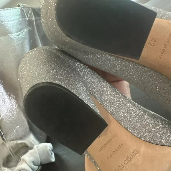 Sergio Rossi Silver Glitter Block Heel Pumps - Picture 8 of 9